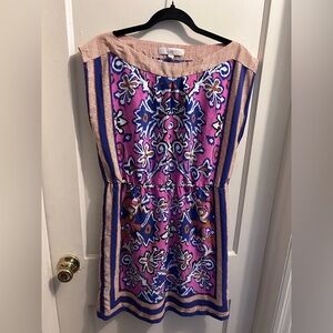 Ann Taylor Loft scarf print floral dress pink elastic waist spring summer small
